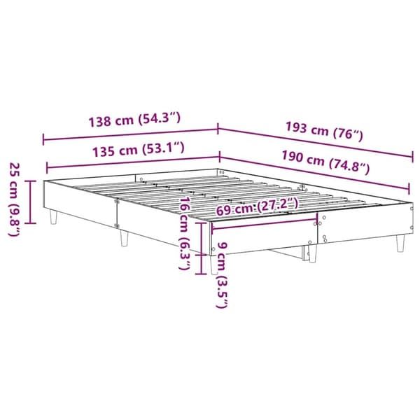 vidaXL sengestel uden madras 135x190 cm konstrueret træ sonoma-eg