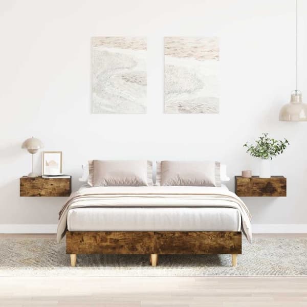 vidaXL Sengeramme uten madrass røkt eik 135x190 cm konstruert tre
