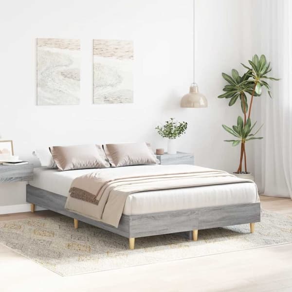 vidaXL Sengeramme uten madrass grå sonoma 135x190 cm konstruert tre