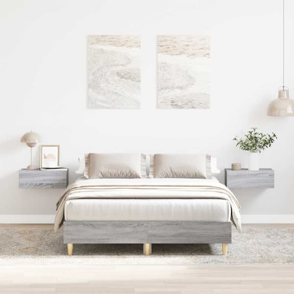 vidaXL Sengeramme uten madrass grå sonoma 135x190 cm konstruert tre