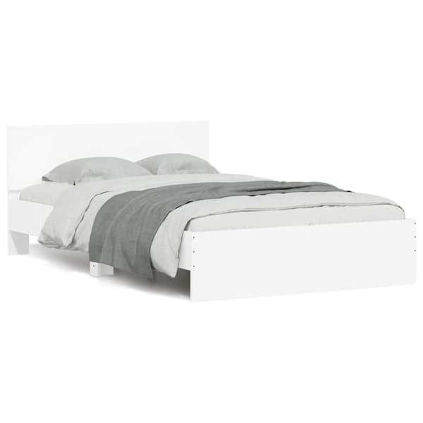 vidaXL sengeramme med sengegavl og LED-lys 120x200 cm hvid