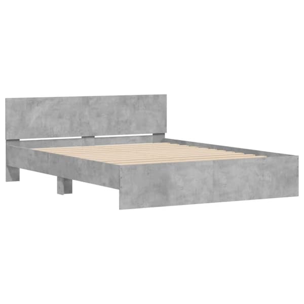 vidaXL Sängynrunko päädyllä ja LED-valoilla betoninharmaa 150x200 cm