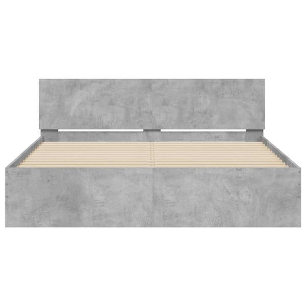 vidaXL Sängynrunko päädyllä ja LED-valoilla betoninharmaa 150x200 cm