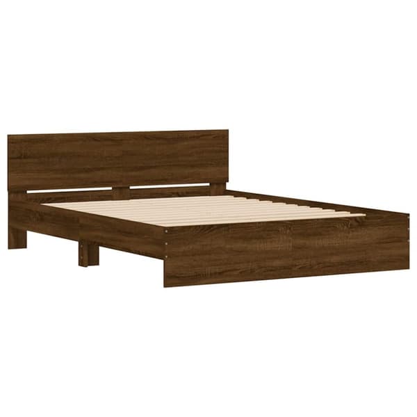 vidaXL Sengeramme med hodegavl og LED brun eik 150x200 cm