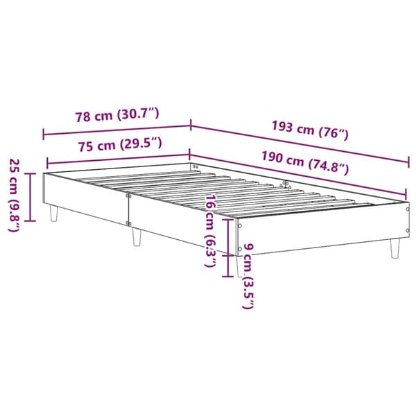 vidaXL Sengeramme uten madrass svart 75x190 cm konstruert tre