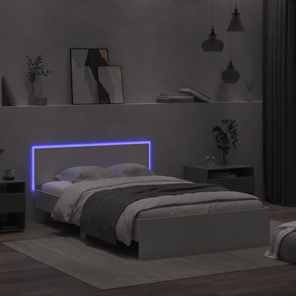 vidaXL sengeramme med sengegavl og LED-lys 140x190 cm sonoma-eg