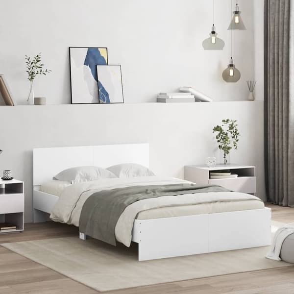 vidaXL sengeramme med sengegavl og LED-lys 140x190 cm sonoma-eg