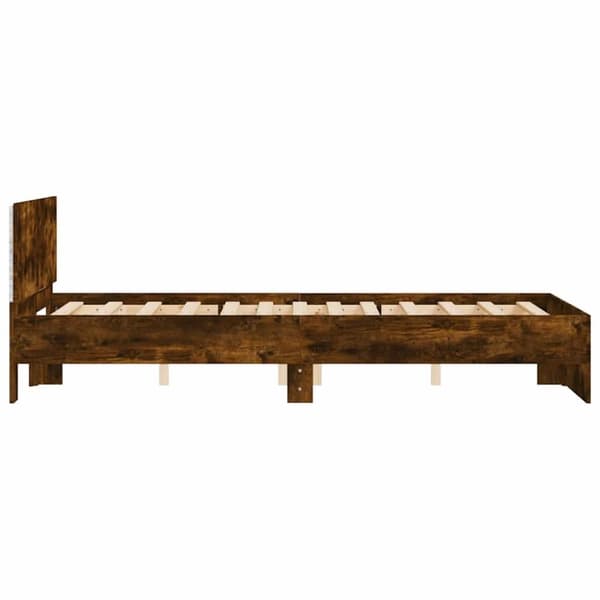 vidaXL sengeramme med sengegavl og LED-lys 135x190 cm røget egetræ