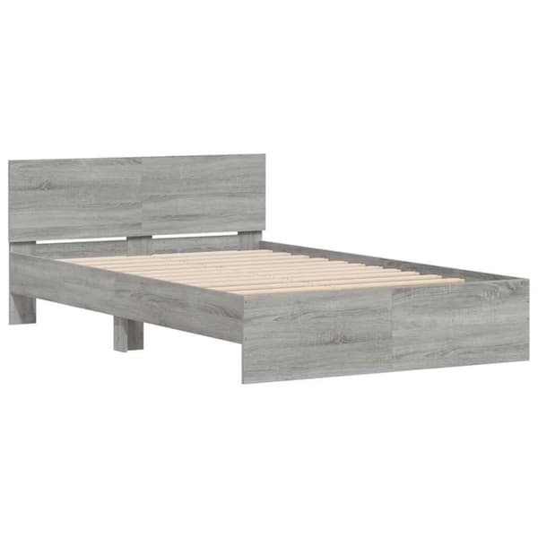 vidaXL sengeramme med sengegavl og LED-lys 120x200 cm grå sonoma-eg