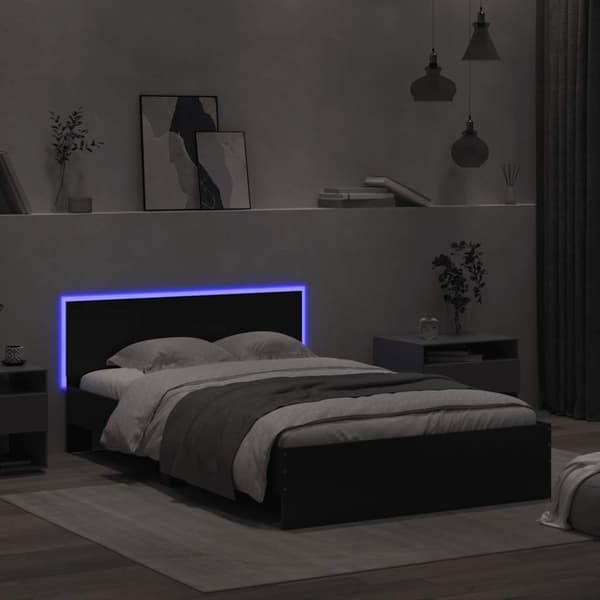 vidaXL sengeramme med sengegavl og LED-lys 120x190 cm sort
