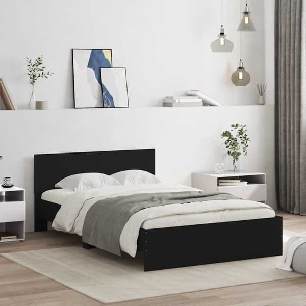 vidaXL sengeramme med sengegavl og LED-lys 120x190 cm sort