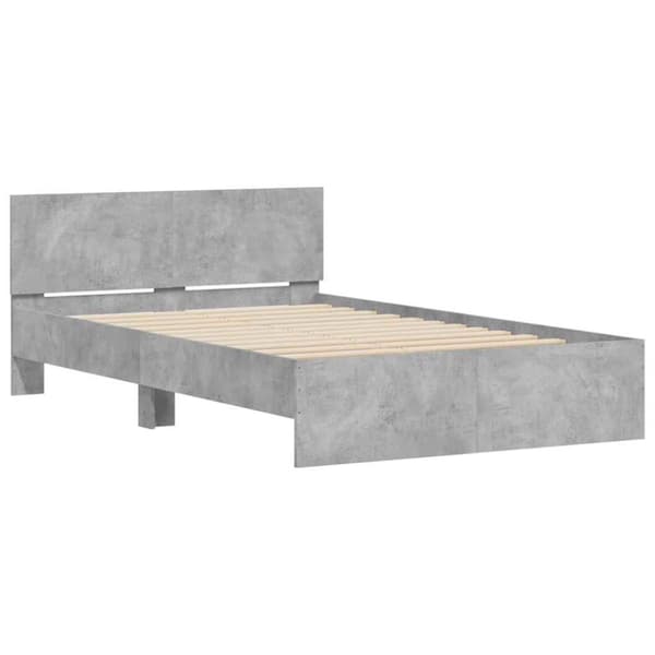 vidaXL sengeramme med sengegavl og LED-lys 135x190 cm betongrå