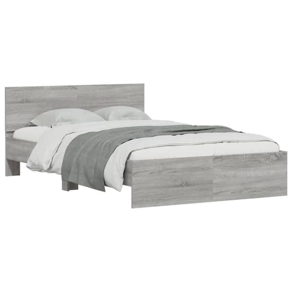 vidaXL Sängynrunko päädyllä ja LED-valoilla harmaa Sonoma 135x190 cm