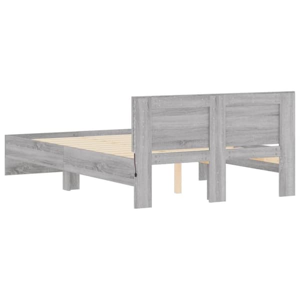 vidaXL Sängynrunko päädyllä ja LED-valoilla harmaa Sonoma 135x190 cm