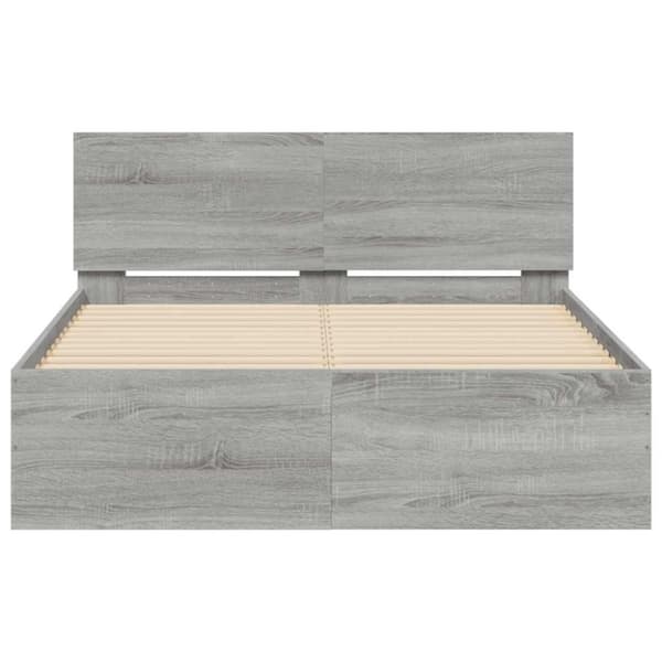 vidaXL Sängynrunko päädyllä ja LED-valoilla harmaa Sonoma 140x190 cm