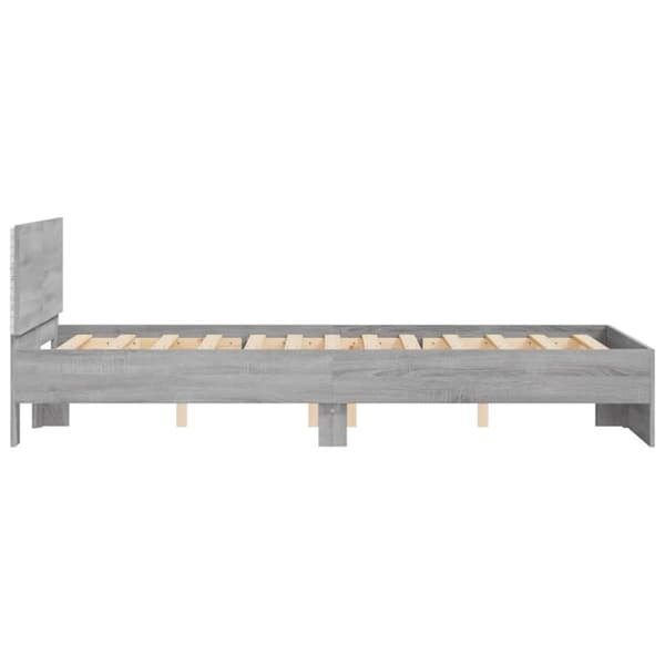 vidaXL Sängynrunko päädyllä ja LED-valoilla harmaa Sonoma 140x190 cm