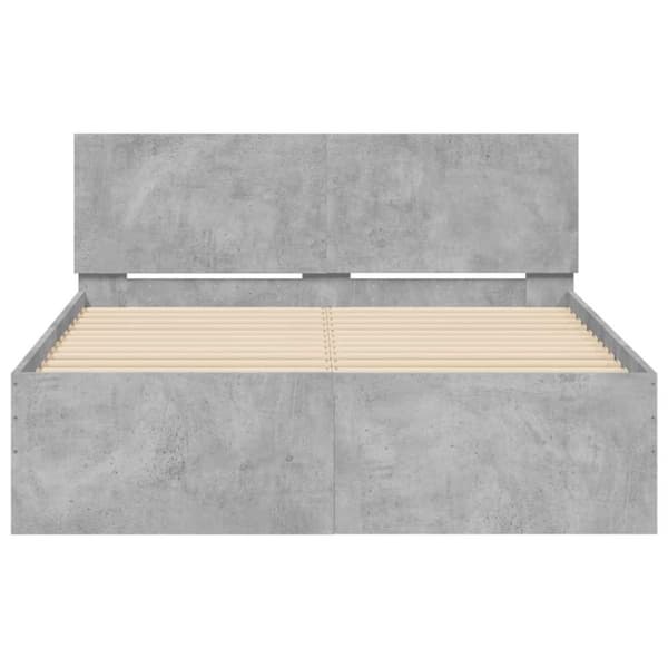 vidaXL Sängynrunko päädyllä ja LED-valoilla betoninharmaa 140x190 cm