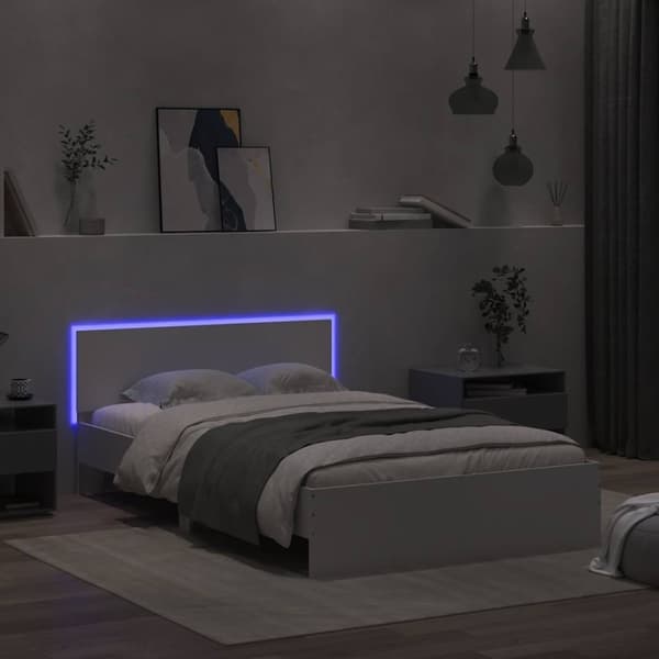 vidaXL Sängynrunko päädyllä ja LED-valoilla valkoinen 120x190 cm