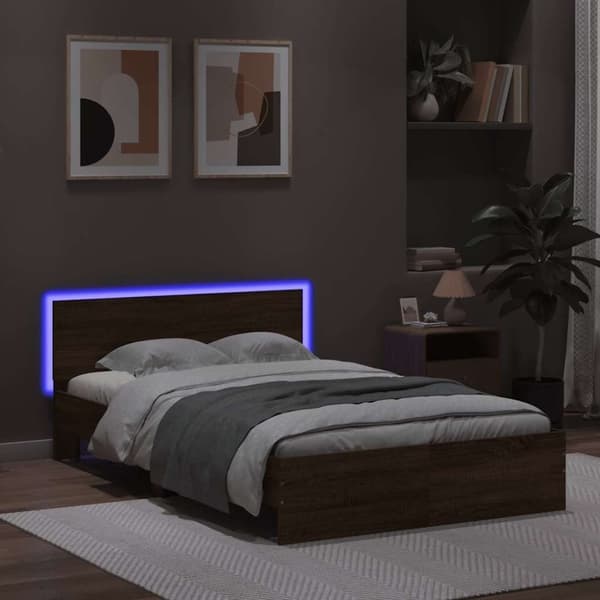 vidaXL Sengeramme med hodegavl og LED brun eik 120x190 cm
