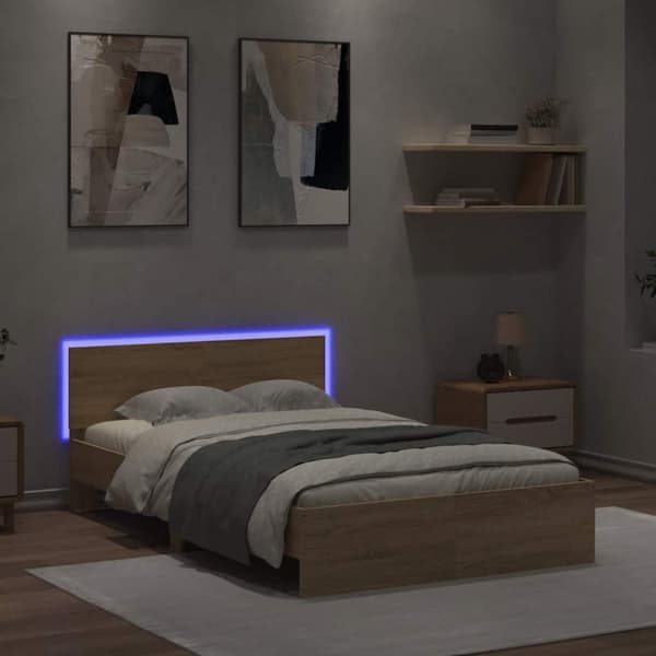 vidaXL Sengeramme med hodegavl og LED sonoma eik 120x190 cm