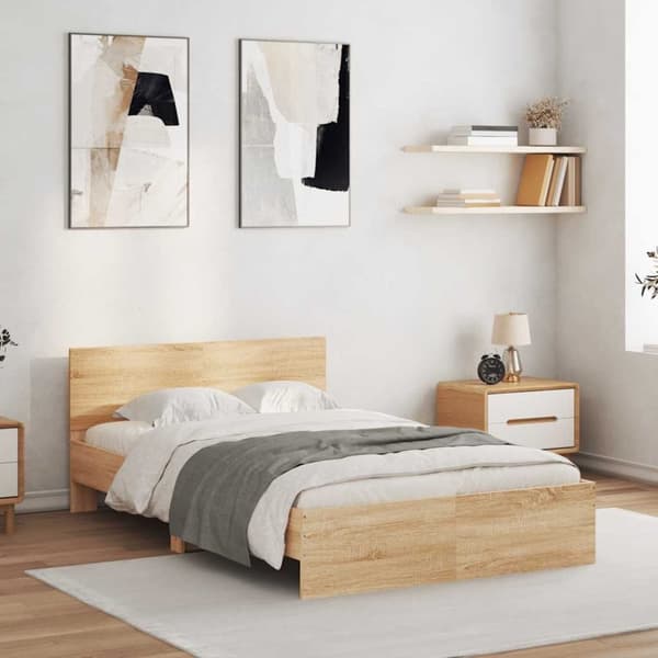 vidaXL Sengeramme med hodegavl og LED sonoma eik 120x190 cm