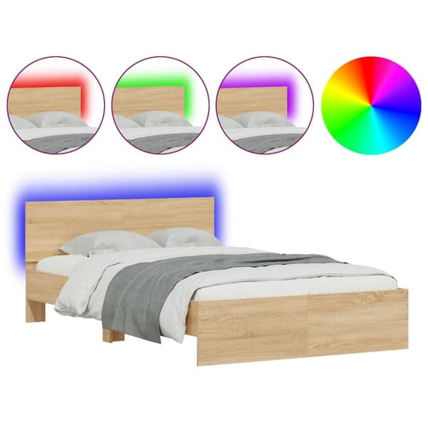 vidaXL Sengeramme med hodegavl og LED sonoma eik 140x190 cm