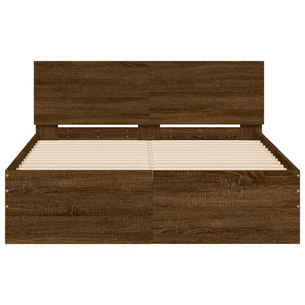 vidaXL Sengeramme med hodegavl og LED brun eik 135x190 cm