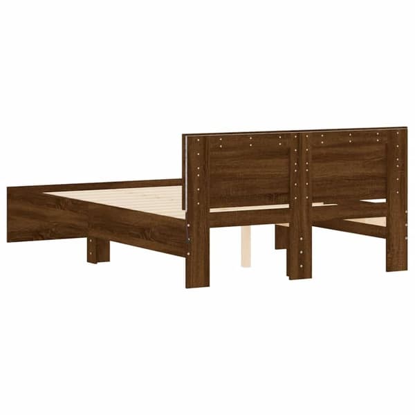 vidaXL Sengeramme med hodegavl og LED brun eik 135x190 cm
