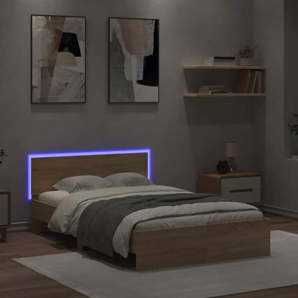 vidaXL Sengeramme med hodegavl og LED sonoma eik 120x200 cm