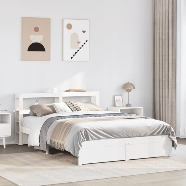 vidaXL Sängynrunko päätylevyllä valkoinen 140x200 cm täysi mänty