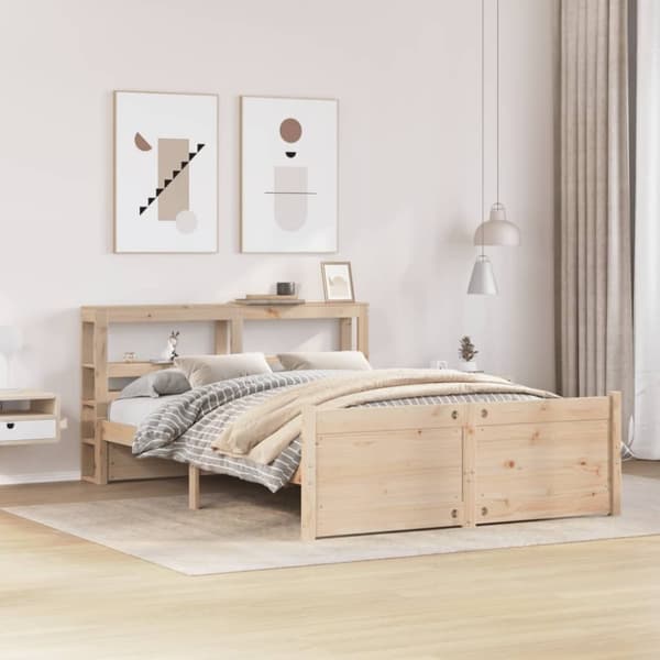 vidaXL sengeramme med sengegavl 150x200 cm massivt fyrretræ