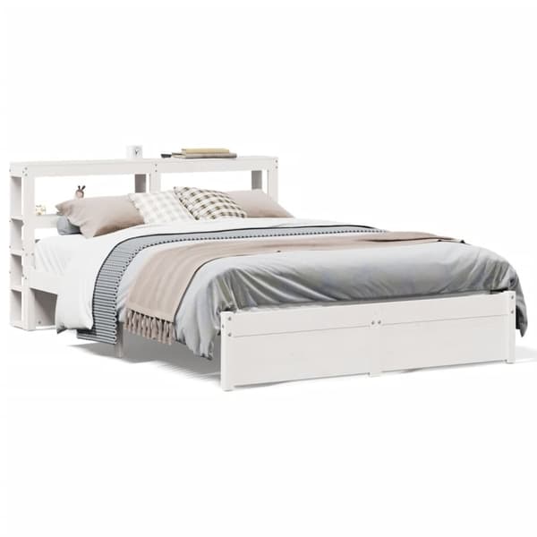 vidaXL sengeramme med sengegavl 150x200 cm massivt fyrretræ hvid