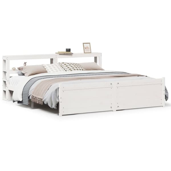 vidaXL Sengeramme med hodegavl hvit 200x200 cm heltre furu