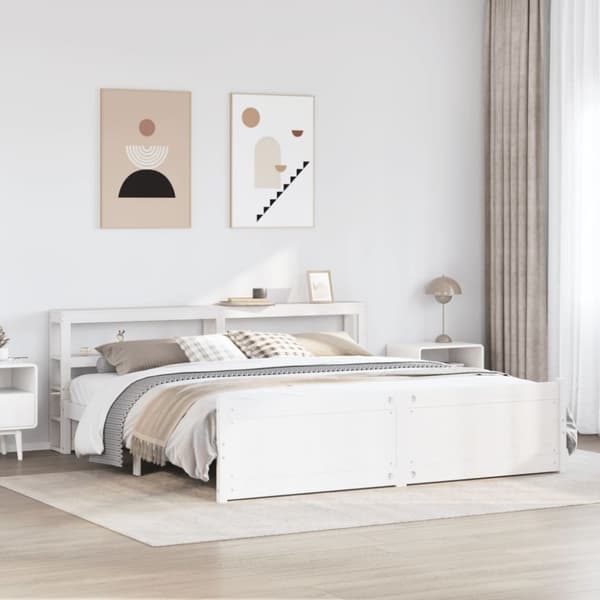 vidaXL Sengeramme med hodegavl hvit 200x200 cm heltre furu