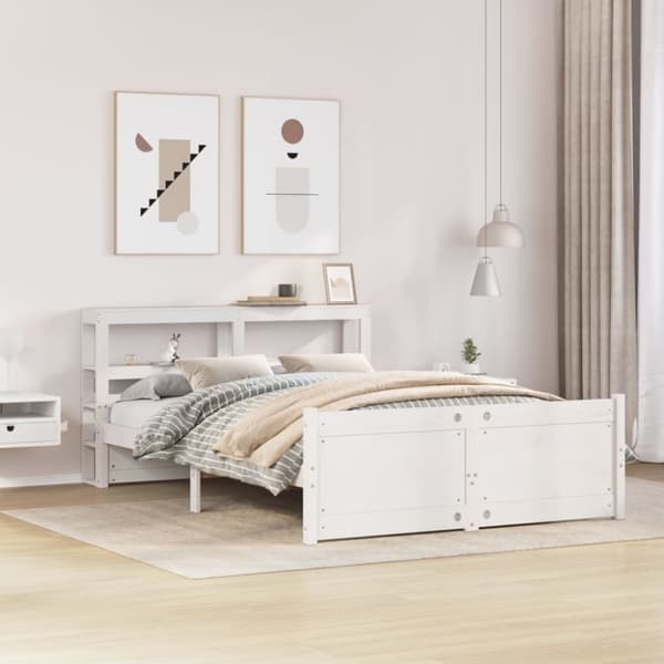 vidaXL Sengeramme med hodegavl hvit 160x200 cm heltre furu