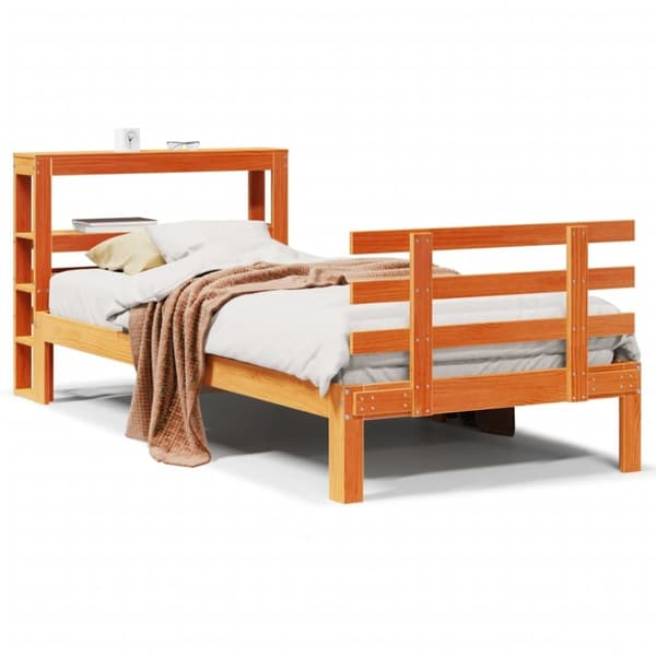 vidaXL sengeramme med sengegavl 90x190 cm massivt fyrretræ gyldenbrun