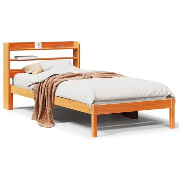 vidaXL sengeramme med sengegavl 90x190 cm massivt fyrretræ gyldenbrun
