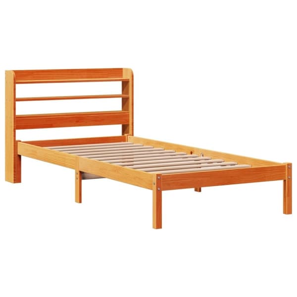 vidaXL sengeramme med sengegavl 90x190 cm massivt fyrretræ gyldenbrun