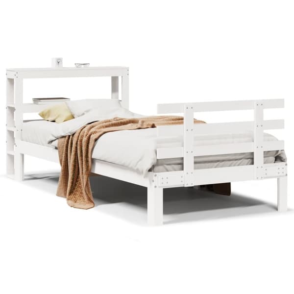 vidaXL Sengeramme med hodegavl hvit 100x200 cm heltre furu