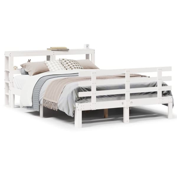 vidaXL Sengeramme med hodegavl hvit 140x190 cm heltre furu