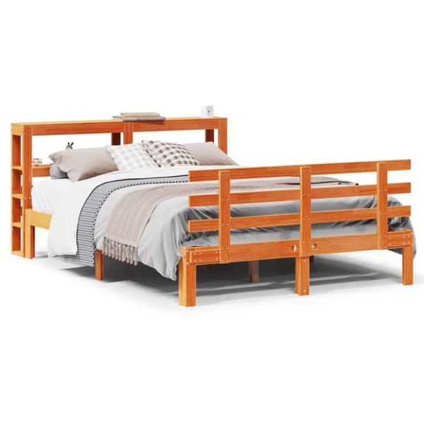 vidaXL Sengeramme med hodegavl voksbrun 140x190 cm heltre furu