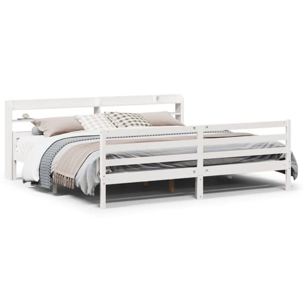 vidaXL Sengeramme med hodegavl hvit 200x200 cm heltre furu