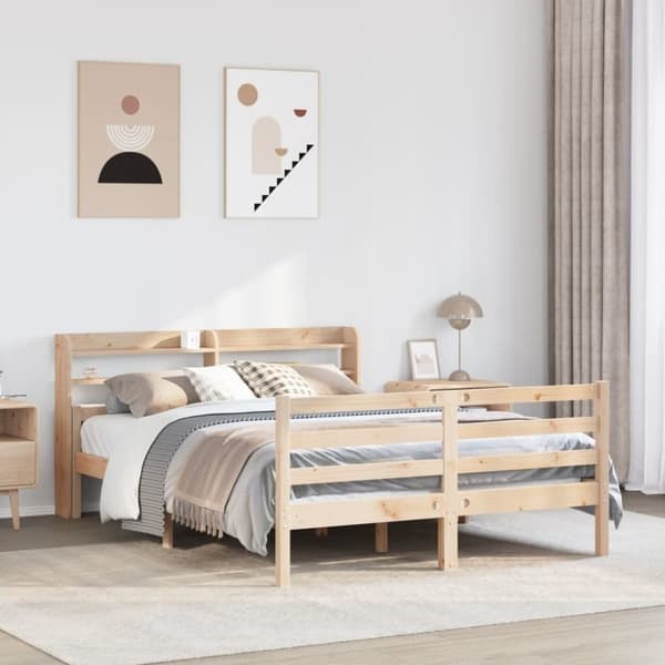 vidaXL sengeramme med sengegavl 135x190 cm massivt fyrretræ hvid