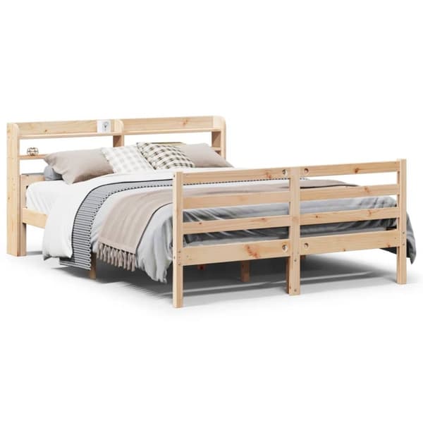 vidaXL sengeramme med sengegavl 135x190 cm massivt fyrretræ hvid