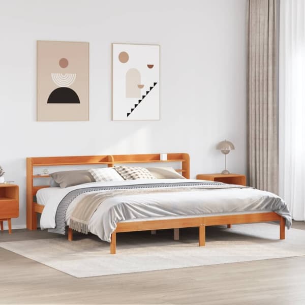 vidaXL Sengeramme med hodegavl voksbrun 200x200 cm heltre furu