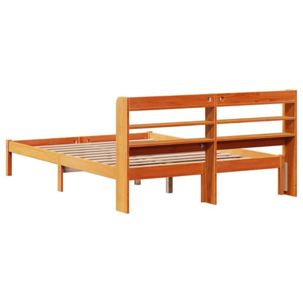 vidaXL Sengeramme med hodegavl voksbrun 135x190 cm heltre furu