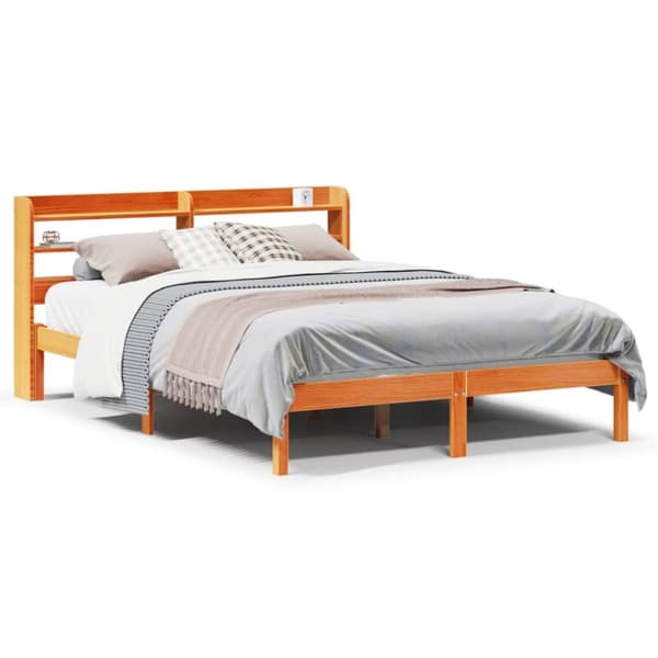 vidaXL Sengeramme med hodegavl voksbrun 135x190 cm heltre furu
