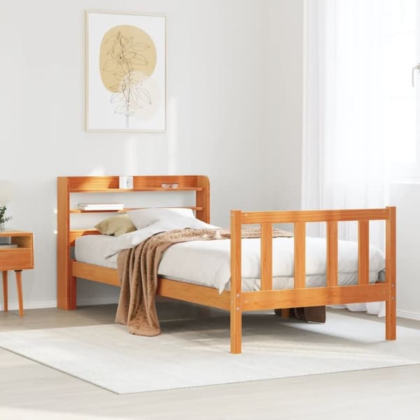 vidaXL Sengeramme med hodegavl voksbrun 75x190 cm heltre furu