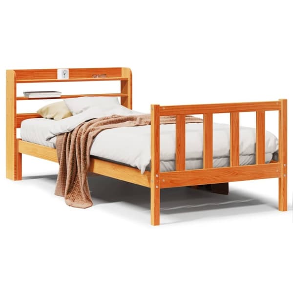 vidaXL Sengeramme med hodegavl voksbrun 75x190 cm heltre furu