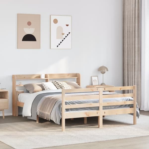 vidaXL Sängynrunko päädyllä 120x190 cm täysi mänty
